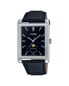 Casio Montre pour homme - Indicateur de phase de lune - Caran noir - B. cuir noir