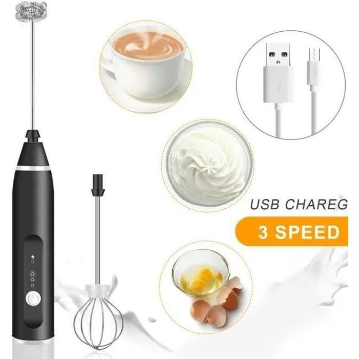 Mousseur à lait électrique avec 2 accessoires - USB rechargeable - Mousseur  à lait