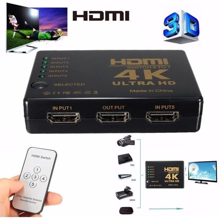 marque generique - INN® Cable HDMI switch 4k 1080P 5ports sélecteur  répartiteur commutateur splitter adaptateur télécommande support performant  Distanc - Câble antenne - Rue du Commerce