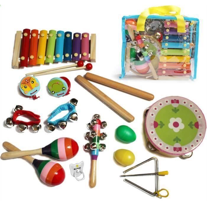 14PCS Instruments de Musique Jouets de Percussions Instruments avec Sac de  Transport Pour Enfant Comme Cadeau