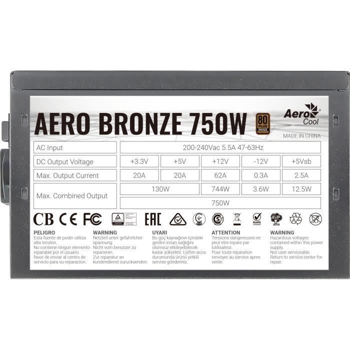 AEROCOOL - Alimentation PC non modulaire - Aero Bronze 750W (80+Bronze) -  750W (ACPB-AR75AEC.11)