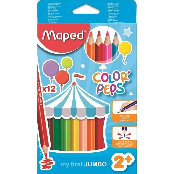 Maped - 12 Crayons de Couleur Jumbo Color'Peps pour Enfants