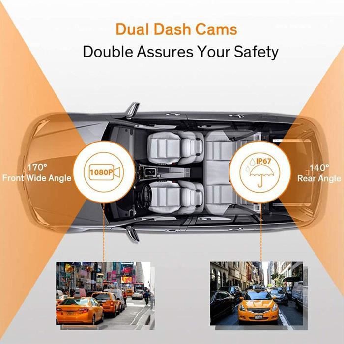 Dashcam Double Objectif Enregistreur Conduite Rétroviseur Full HD 1080p  Grand Angle 140° Caméra Recul étanche