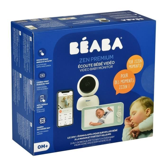 BEABA Écoute bébé Vidéo Zen Premium - Caméra rotative 360°, vision nocturne  infrarouge
