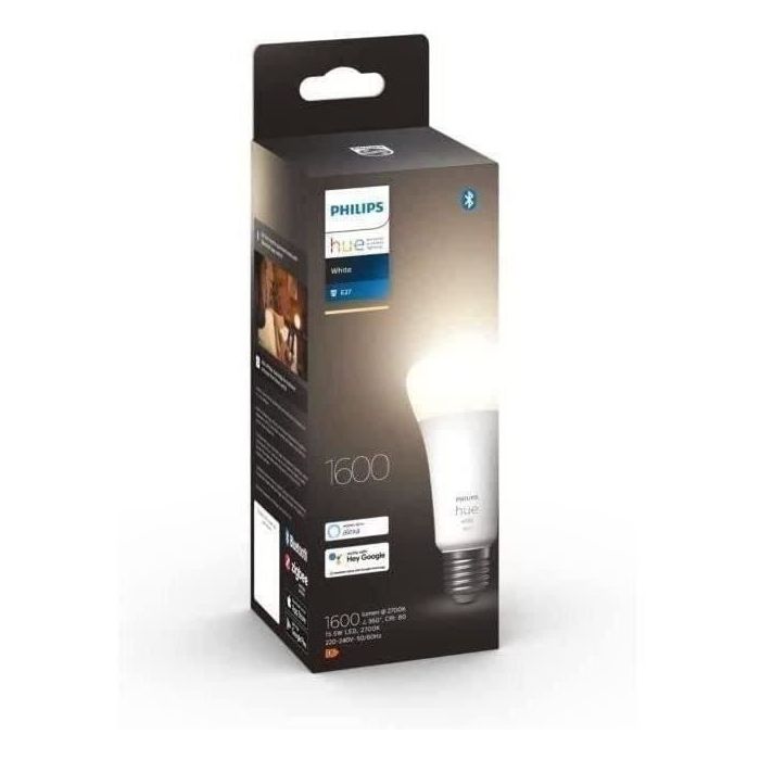 Philips Hue White, ampoule LED connectée E27 100W, 1600 lumen, compatible  Bluetooth, fonctionne avec Alexa, Google