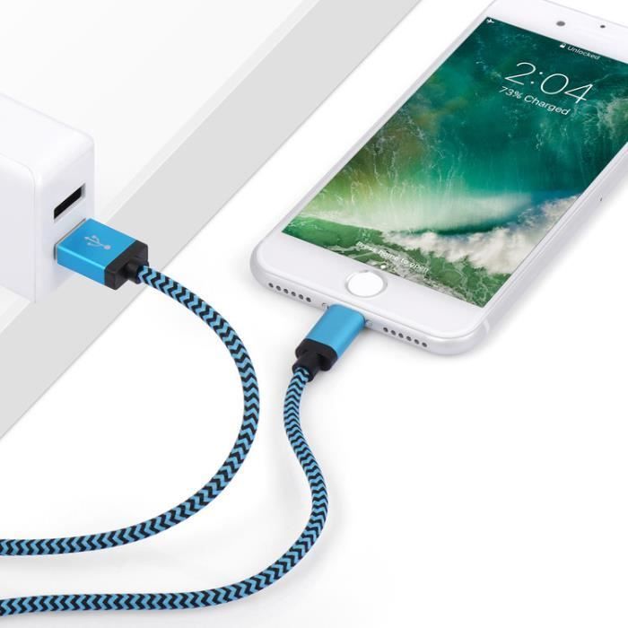 Lot de 3, 2m]Câble Chargeur Cordon en Nylon Tressé Connecteur en Aluminium  pour iPhone iPad iPod-Rose+Gris