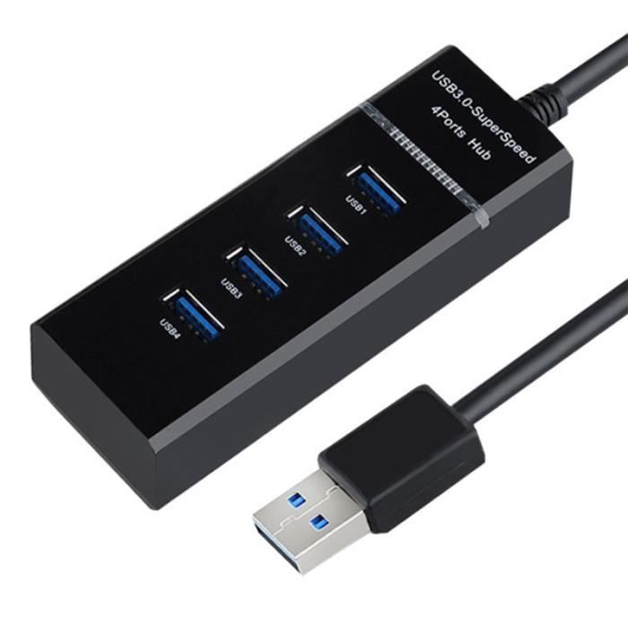 Noir-Répartiteur USB 3.0 HUB à 4 Ports, extenseur, adaptateur ca, câble de  30 CM pour