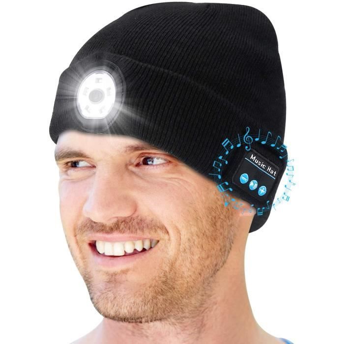 Bonnet de Bluetooth,4 LED bonnet casquette sans fil casque musique chapeau  Tech cadeaux pour hommes