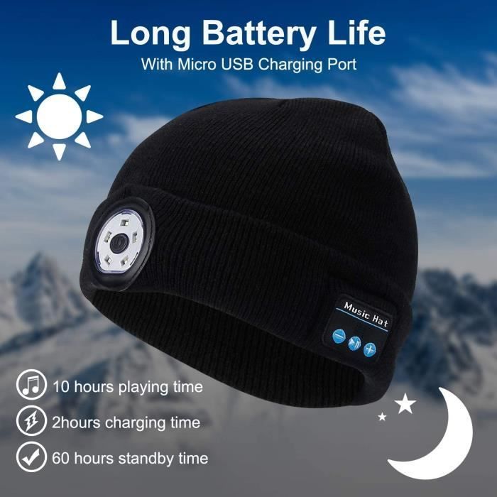 Bonnet de Bluetooth,4 LED bonnet casquette sans fil casque musique