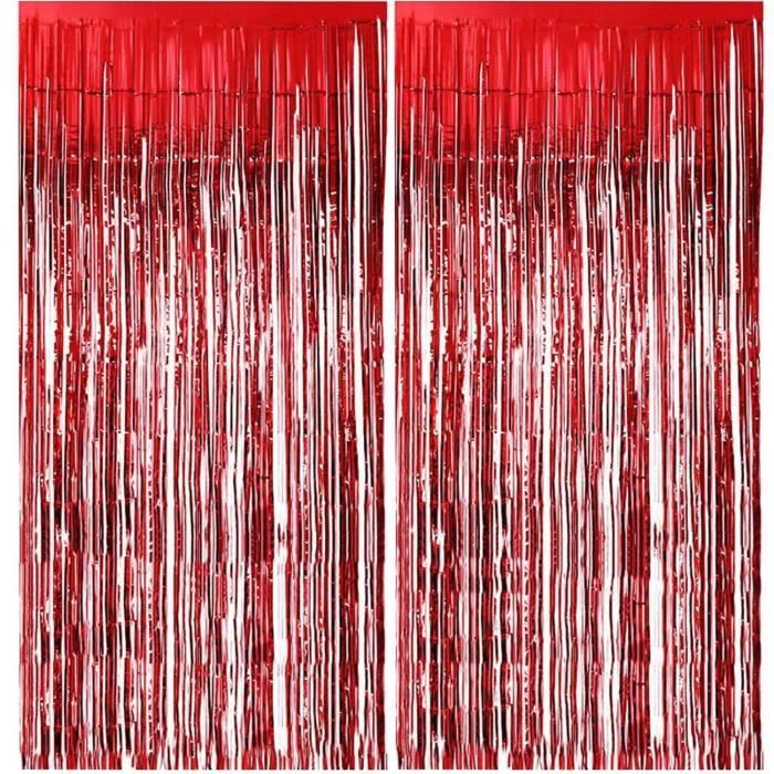 2 Pièces Rouge Rideau Métallique de Frange Brillant Rideau à Franges  Aluminium Fenêtre Mur pour Fête