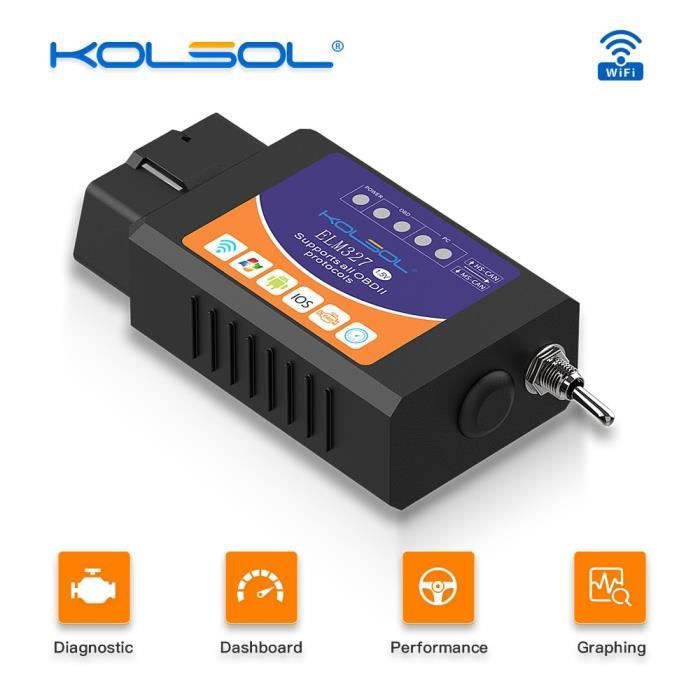 KOLSOL ELM327 Bluetooth-WIFI-USB OBD2 Scanner V1.5 ELM327 WIFI avec  commutateur pour Ford ELMconfig