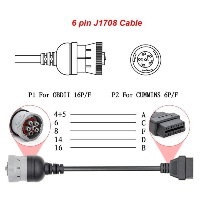 Câble 16 broches pour outil de Diagnostic de camion, câble de connecteur  OBD2 à OBD2 6 broches 9 broches pour J1708 Cable