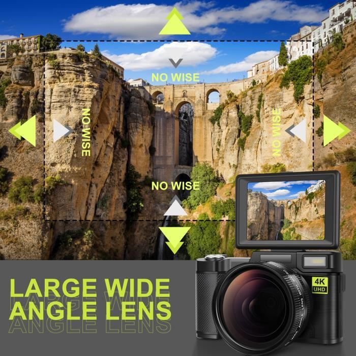 Appareil photo compact NBD Appareil photo numérique 4k caméra vidéo  caméscope 27mp vlogging caméra avec objectif grand angle 16x zoom numérique  écran 3.0 appareil photo compact
