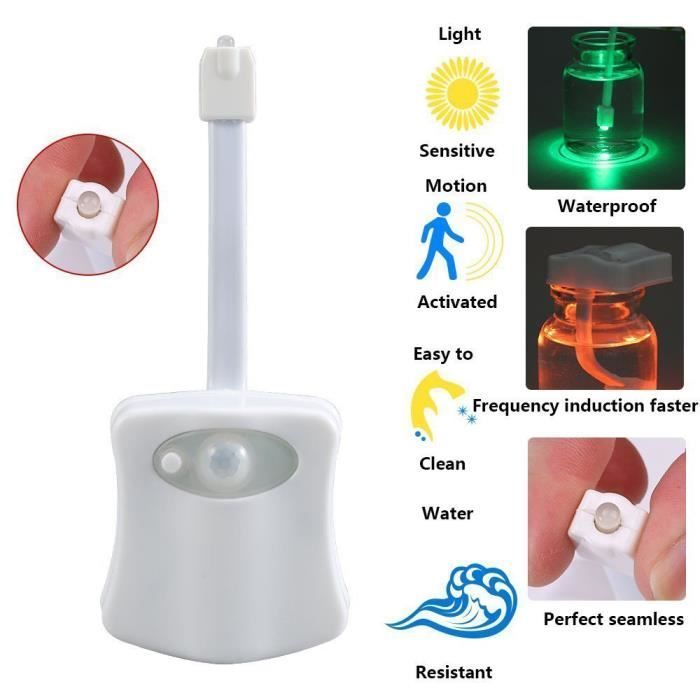 Kingcenton Lampe de Toilette,Veilleuse,LED,avec 8 Couleurs,Détecteur de  Mouvement pour WC/Salle de Bain/Cuvette Siège (2pack)