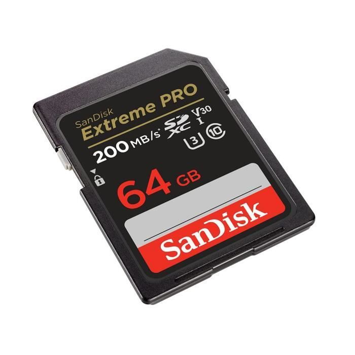 SanDisk SD Carte Mémoire 64Go Extreme Pro SDHC SDXC UHS-I Classe 10 200M-S  U3