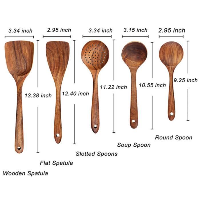 5 pièces cuillères en bois pour ustensiles de cuisine en bois réutilisables  ensemble d'outils JPH200702004_291