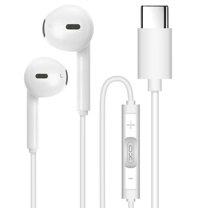 Écouteurs Filaires USB-C Fonction Kit Mains libres Son stéréo HiFi 1.2m -  Blanc