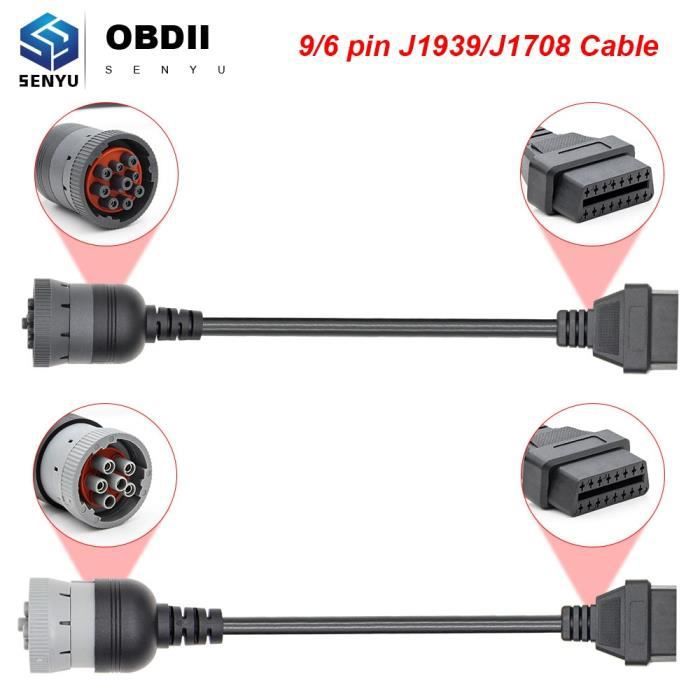 Câble 16 broches pour outil de Diagnostic de camion, câble de connecteur  OBD2 à OBD2 6 broches 9 broches pour 1 to 2 For Cum-mins