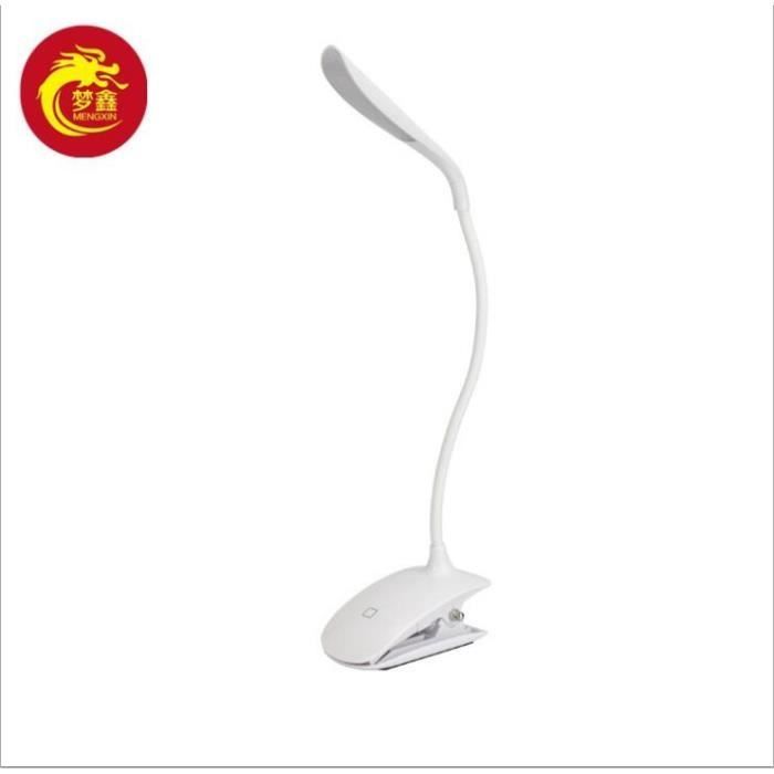Lampe de bureau DEL rechargeable avec pince - USB - Blanc