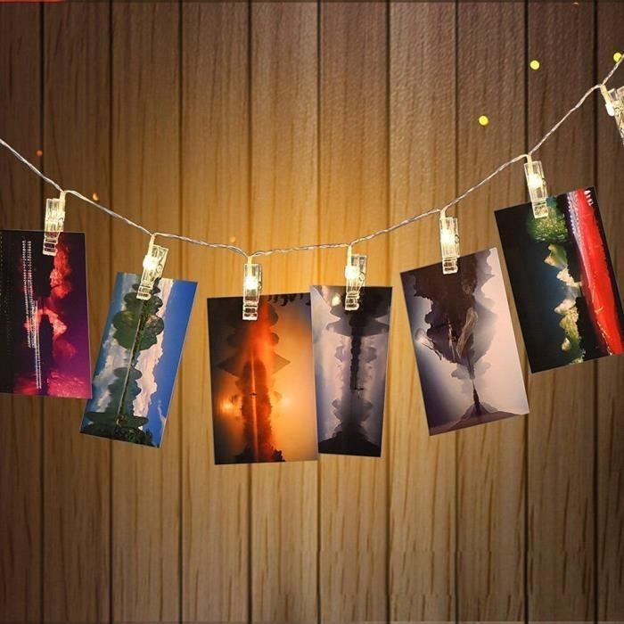 Merangue Guirlande lumineuse à DEL avec pinces photo - Argent - 10 pi -  Paquet de 20