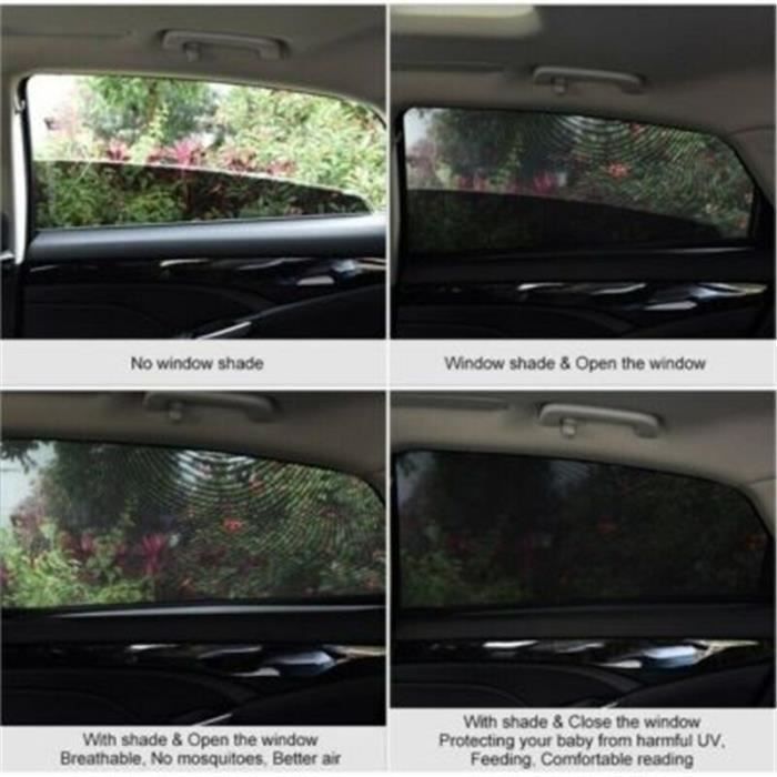 Pare-soleil en maille pour vitres latérales avant et arrière de voiture,  protection UV, isolation en tissu a 2pcs front
