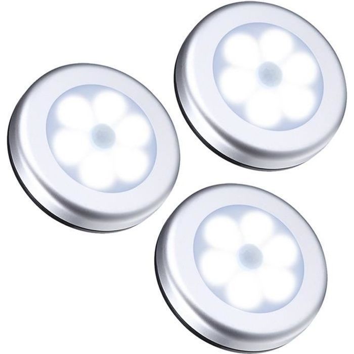 Lampe Détecteur de Mouvement, LED Détecteur Mouvement, Lampe de Placard,  Alimenté par Batterie (Non Inclus), 3 Pack (Blanc). 