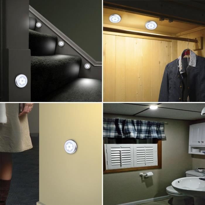 1 pc Lampe d'armoire à capteur de mouvement LED alimentée par