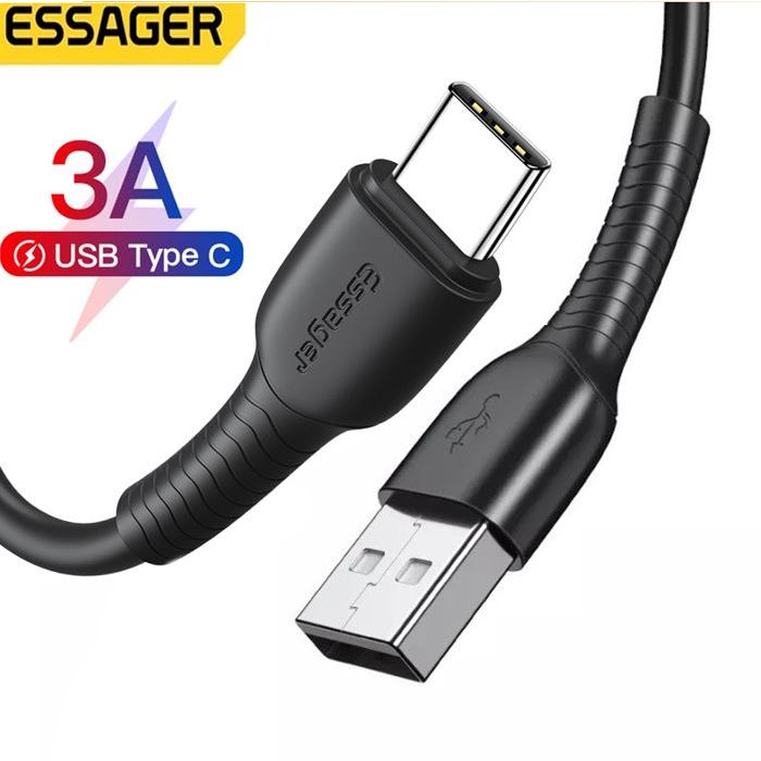 Câble rond de données USB Type-C 3A à charge rapide Essager LD01 Câble  mobile smartphone