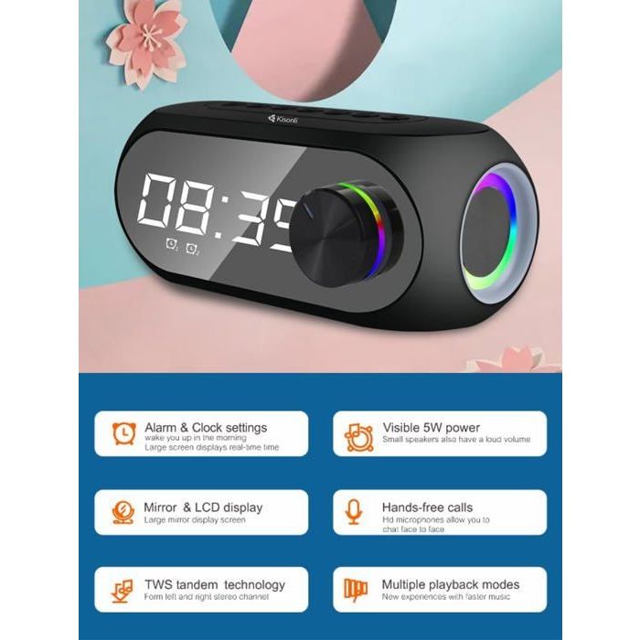Réveil et Enceinte haut parleur de musique RVB Bluetooth lumière RVB carte  TF pour mobile miroir