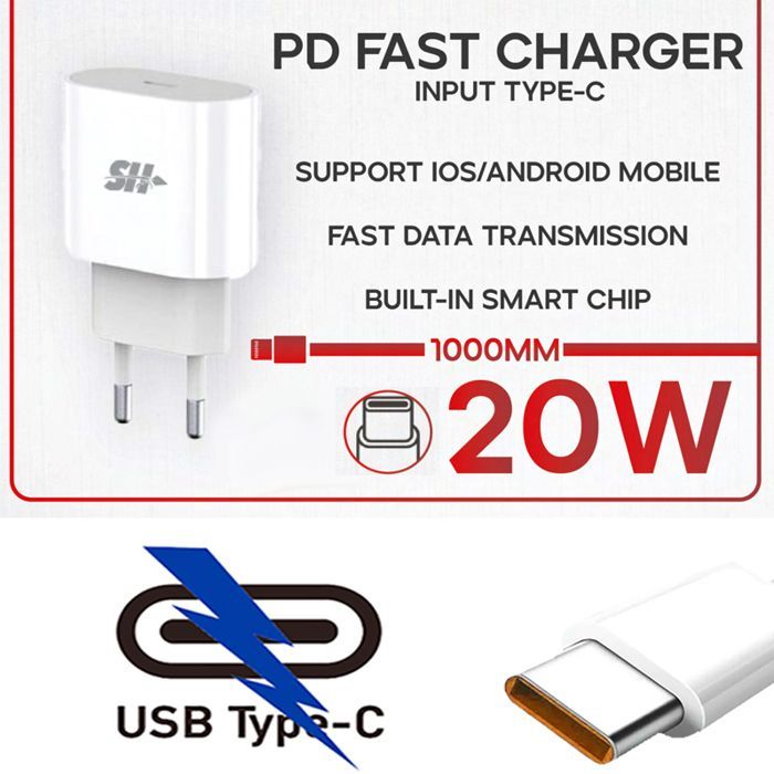Chargeur à charge rapide 20W avec 1 port-USB TYPE C + cable 1 USB TYPE