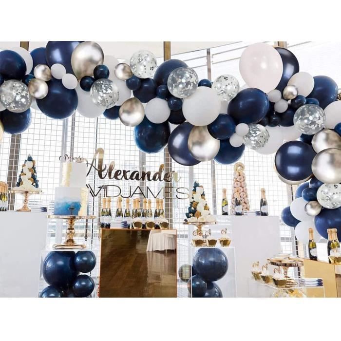 DAMILY® Kit Arche Guirlande Ballons Bleu Marine Argent pour décoration de  fête Anniversaire l'Anniversaire