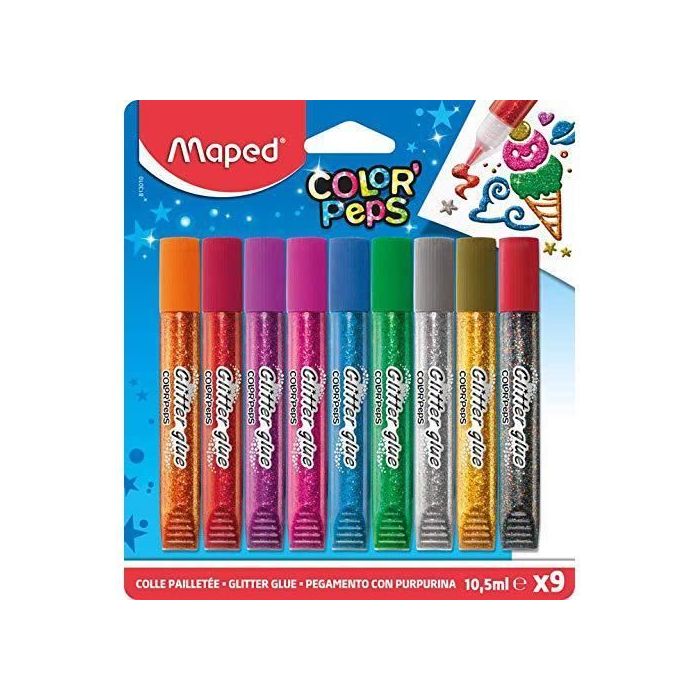 Maped Color'Peps Tubes de colle Pailletées pour enfant Effet Brillant,  Facile à utiliser avec Embout