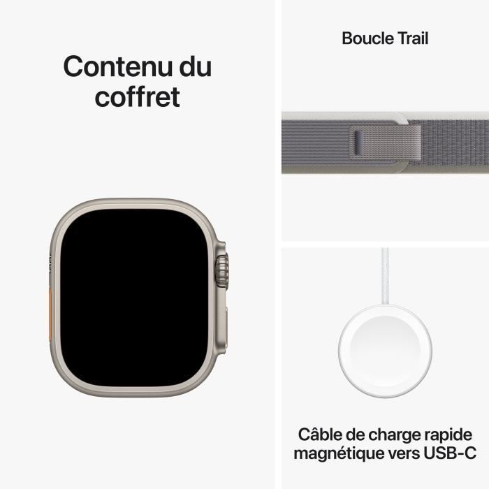 Apple Watch Ultra 2 GPS + Cellular- 49mm - Boîtier Titanium - Bracelet  Green/Grey Trail Loop - M/