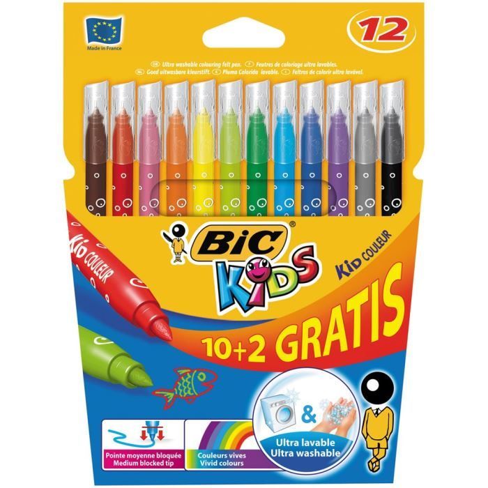 BIC Pochette de 10 feutres de coloriage Kids Couleur + 2 Gratuits