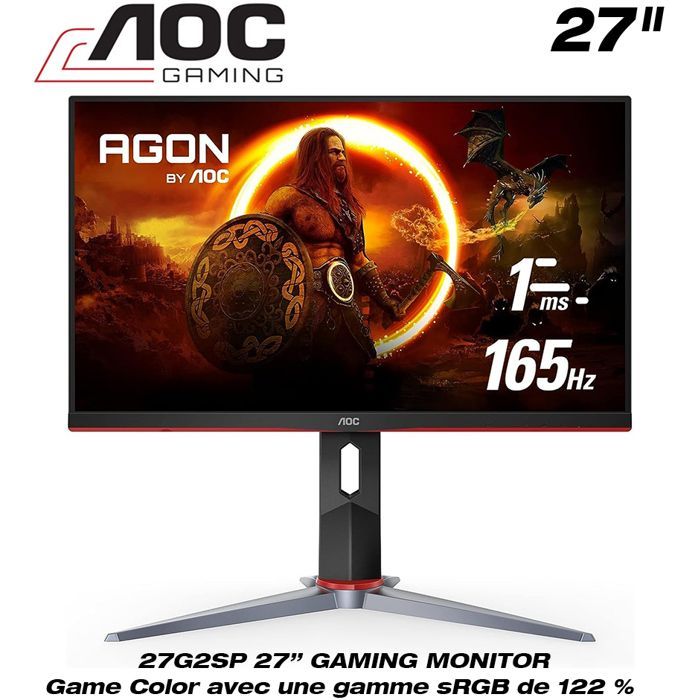 AOC ECRAN Gaming 27G2SP Moniteur de jeu sans cadre 27, FHD 1920 x 1080,  165 Hz
