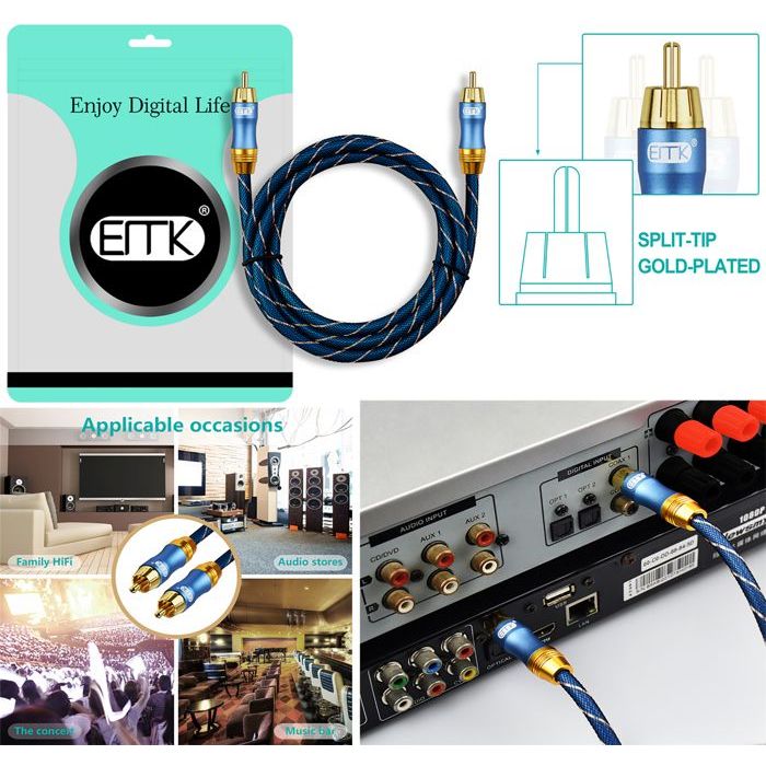 EMK RCA câble Audio Coaxial numérique stéréo RCA vers RCA mâle câble Hifi  Subwoofer pour haut