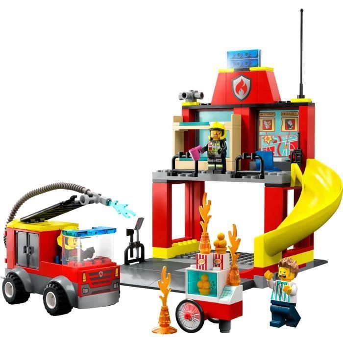 LEGO® City 60375 La Caserne et le Camion des Pompiers, Jouet Véhicule  d'Urgence, Jeu Éducatif, 4 Ans