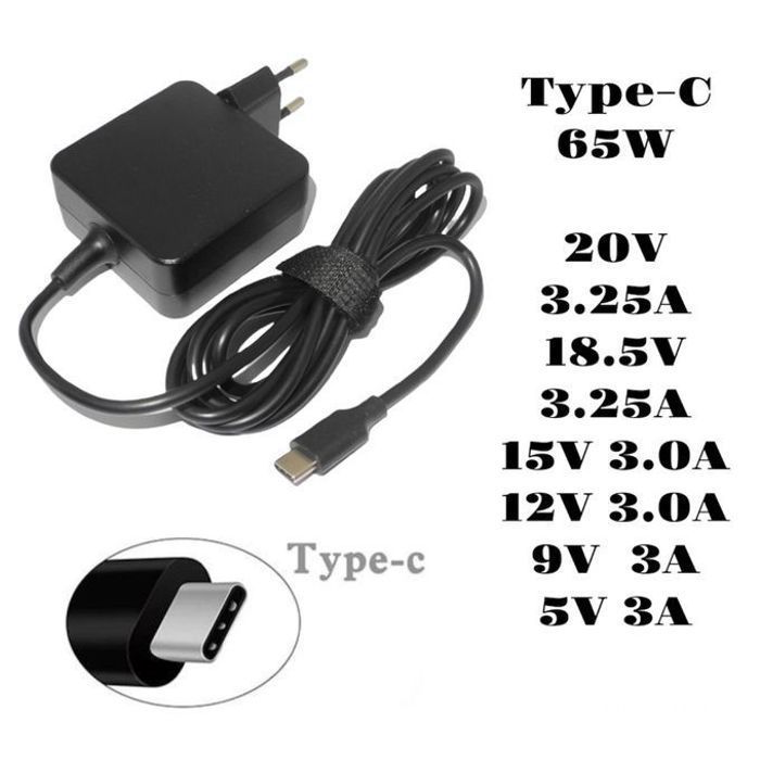 Adaptateur secteur standard 65 W chargeur USB de type C.