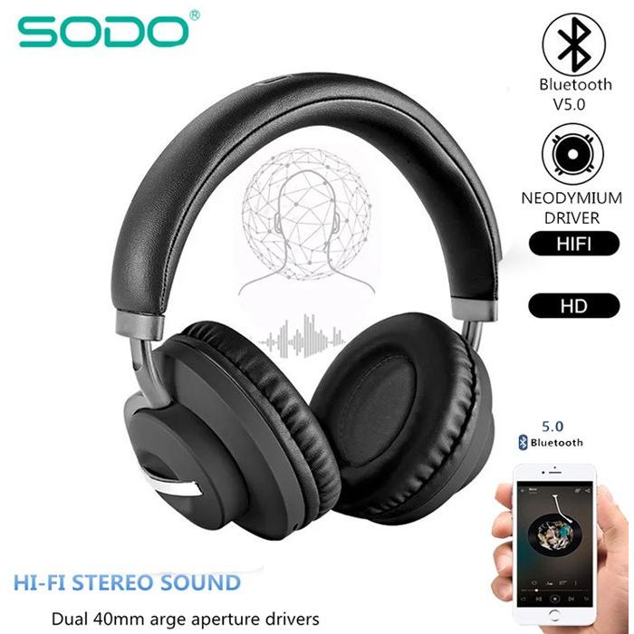 Casque d'écoute Bluetooth Over-Ear SODO confortable Casque stéréo Bluetooth  5.0 avec prise en charge