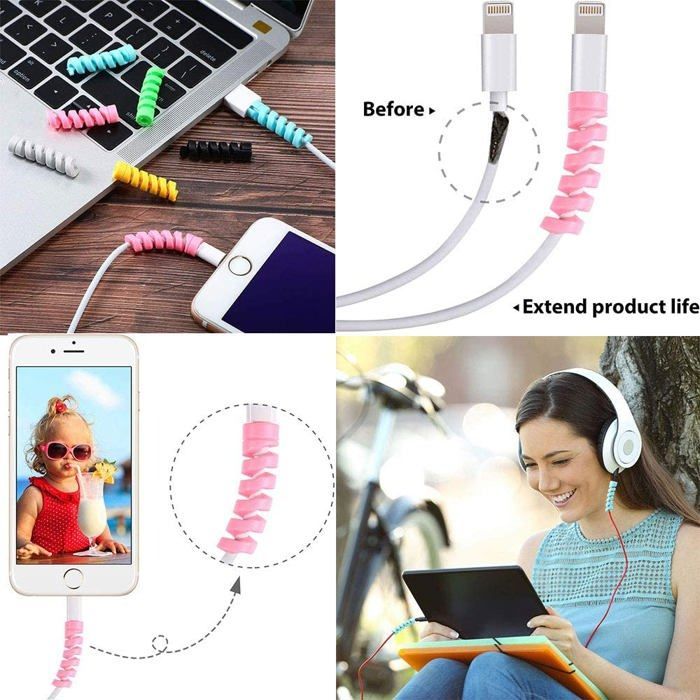 4Pcs Protecteur de câble en spirale en silicone protection anti-casse  enrouleur de câble de chargeur USB, iPhone, Samsung, Android