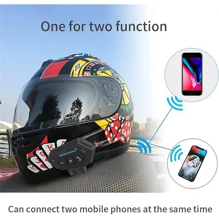 Qiilu Intercom Moto, 1 Paire de Casques de Moto BT Casque Haut-parleurs  Soutien Appels Mains Libres Oreillette Bluetooth Moto
