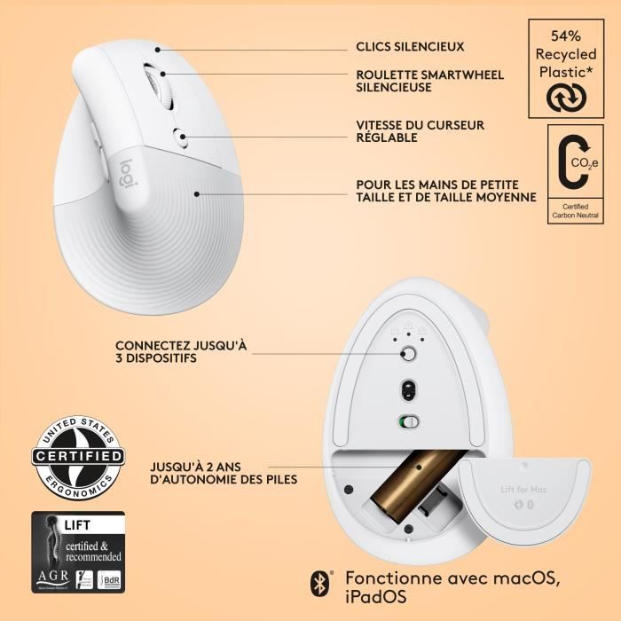 Souris Sans Fil Logitech Lift Ergonomique Verticale, Bluetooth ou récepteur  USB Logi Bolt, Silencieuse - Graphite sur marjanemall aux meilleurs prix au  Maroc