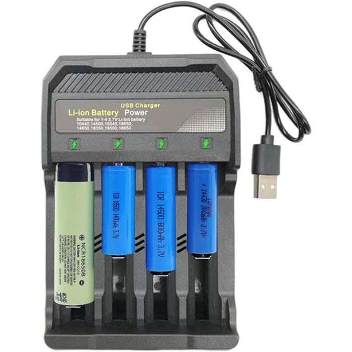 Chargeur De Piles Rechargeables à Charge Rapide Intelligent Port USB Avec 4  Emplacements Batterie Type AA