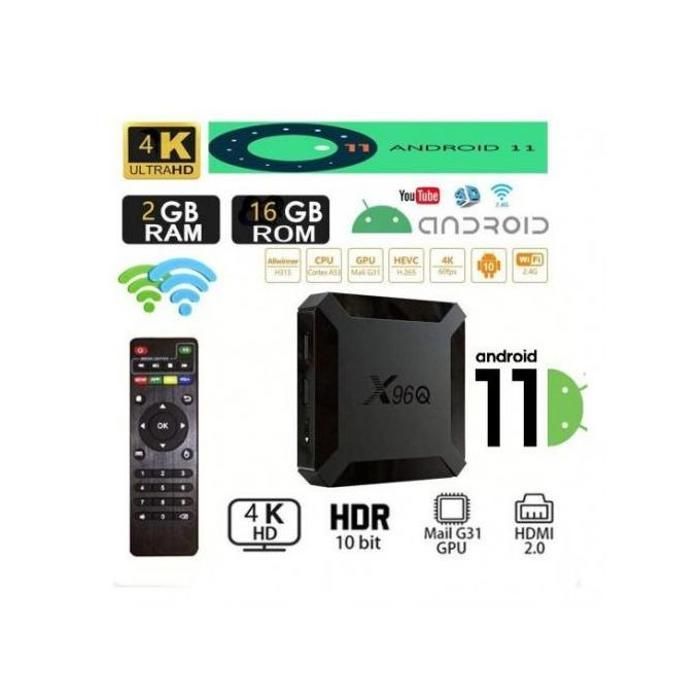 Boîtier TV Box Android 11 4K 2/16GB RAM/ ROM USB 3.0 Wifi 2.4-X96Q