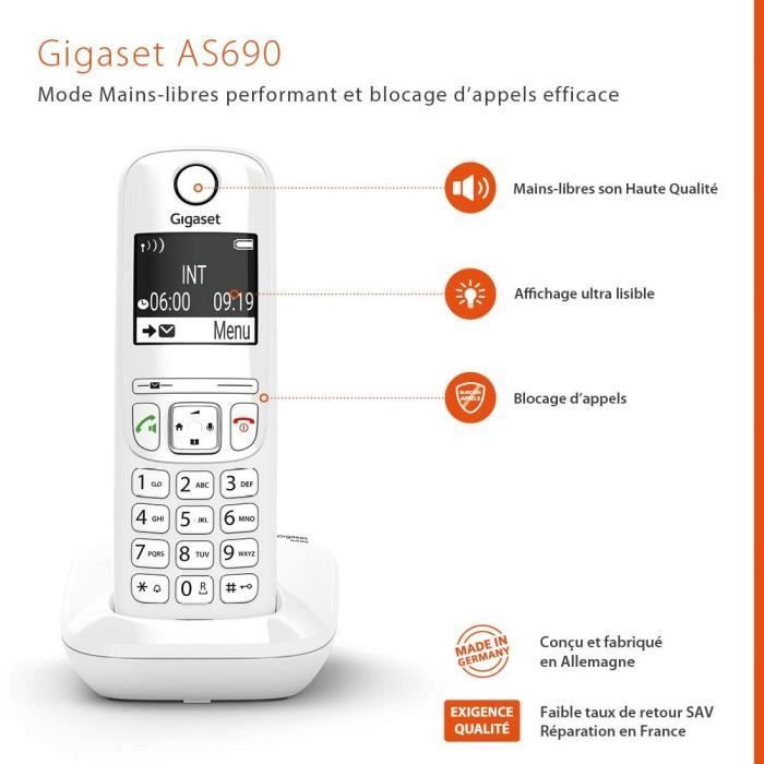 GIGASET Téléphone Fixe AS690 Blanc