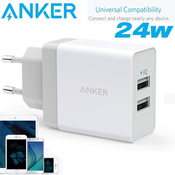Anker Chargeur USB Secteur 24W 2 Ports Chargeur Mural Universel avec  Technologie PowerIQ pour iPhone, iPad