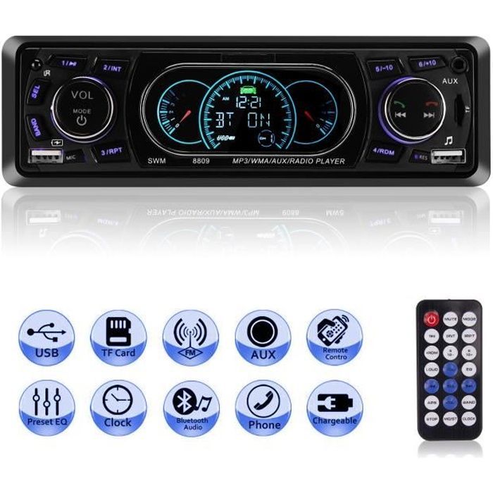 LETOUCH Autoradio Voiture Stéréo Mains Libres Bluetooth pour voiture Radio  FM Lecteur MP3 Lecteur USB / SD /