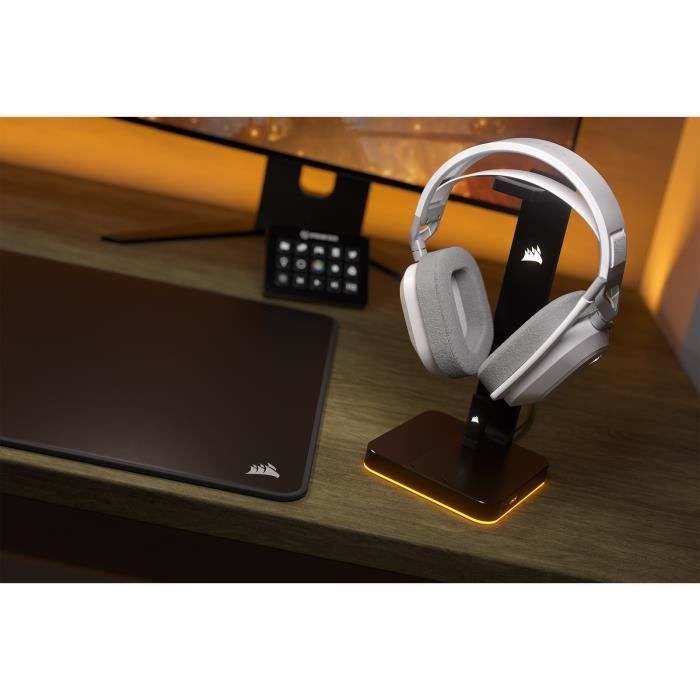 Casque Gaming Sans Fil CORSAIR HS80 RGB Wireless Blanc Son Dolby Atmos  Microphone Omnidirectionnel