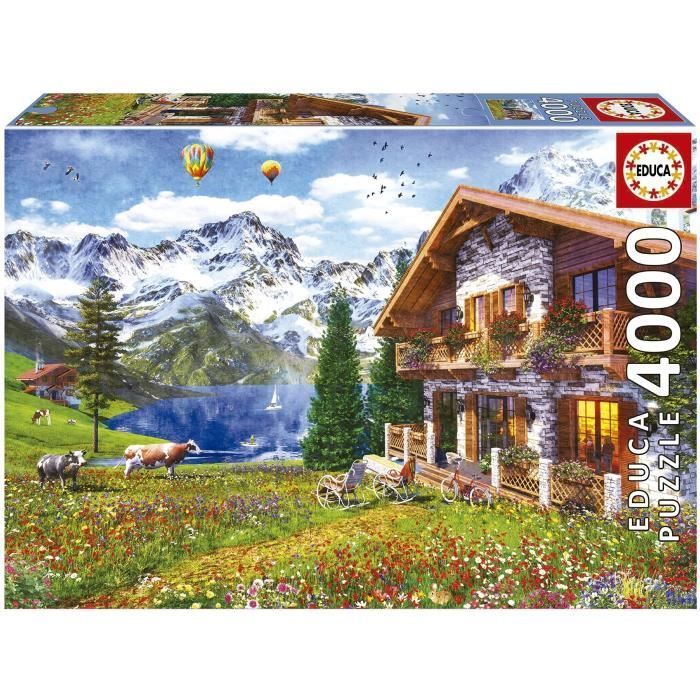 Puzzle paysage et nature - EDUCA - CHALET ALPIN - 4000 pièces - Sachet de  colle inclus
