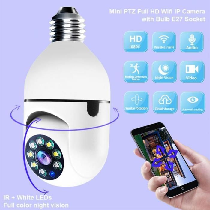 caméra de Surveillance sans fil WIFI IP 2MP, ampoule de lampe, pour maison  intelligente intérieure, Audio
